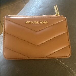 Michael Kors Tan Card Holder with Gold Zipper